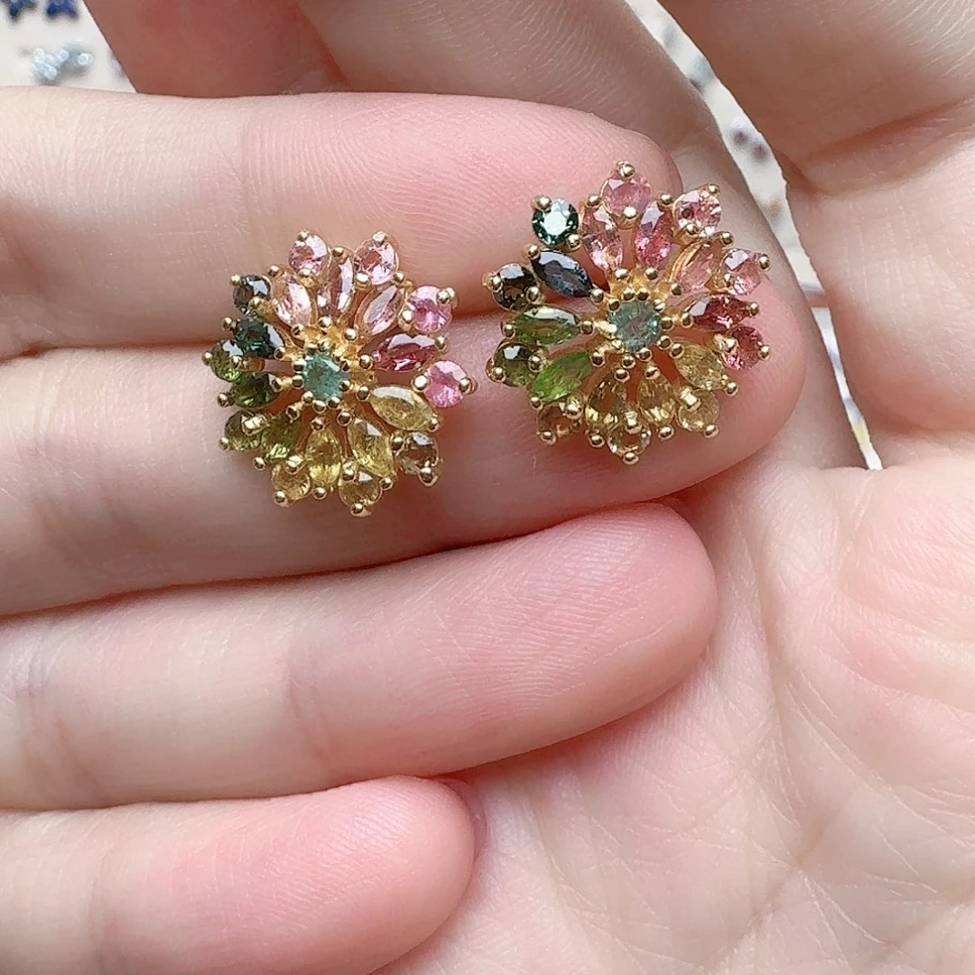 碧玺耳饰银S925镶嵌耳钉