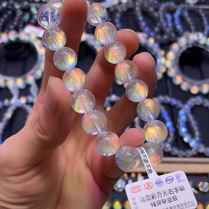 银S925镶嵌手链月光石精穿大尺寸马岛彩月10.7