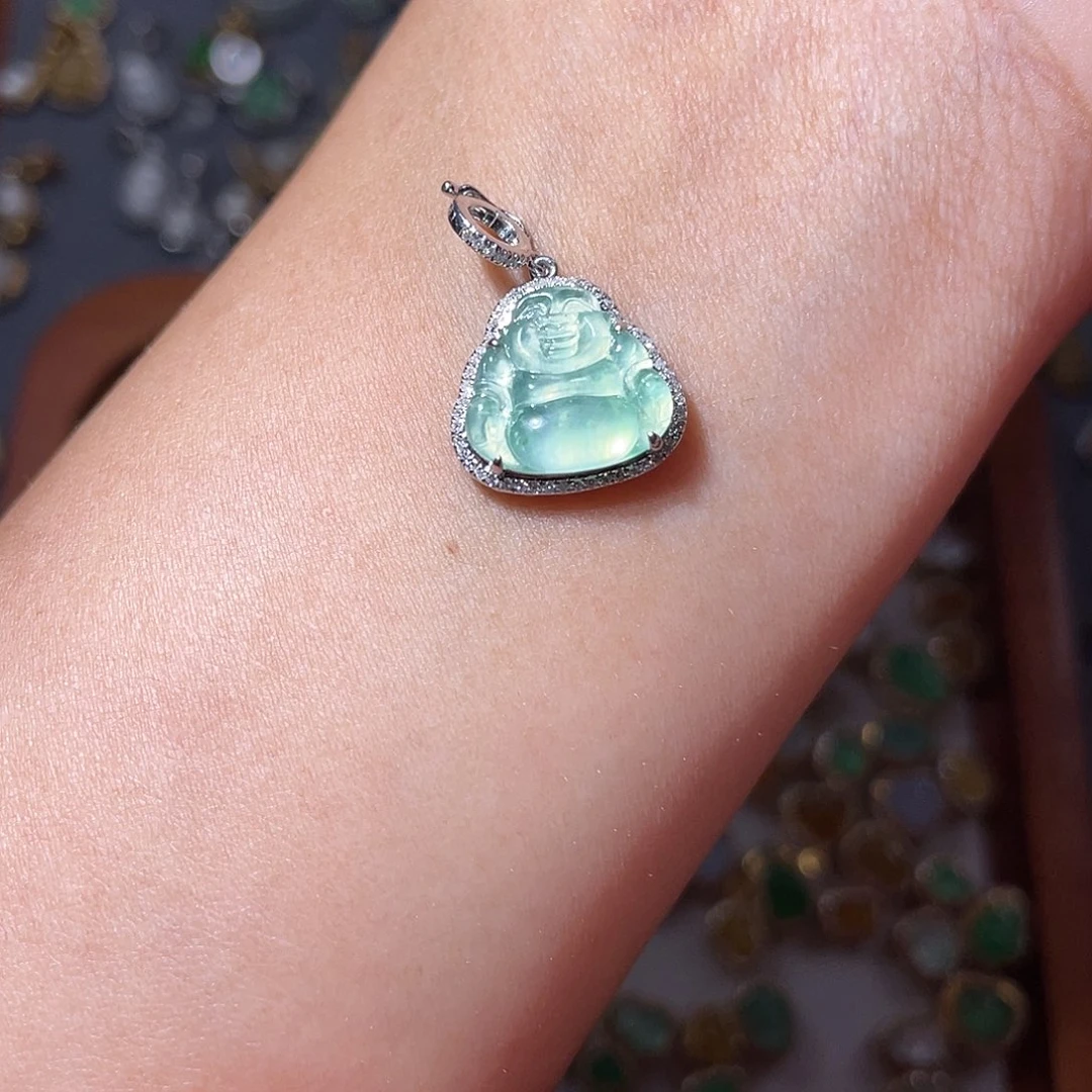 吊坠(不含链)18K金镶嵌翡翠