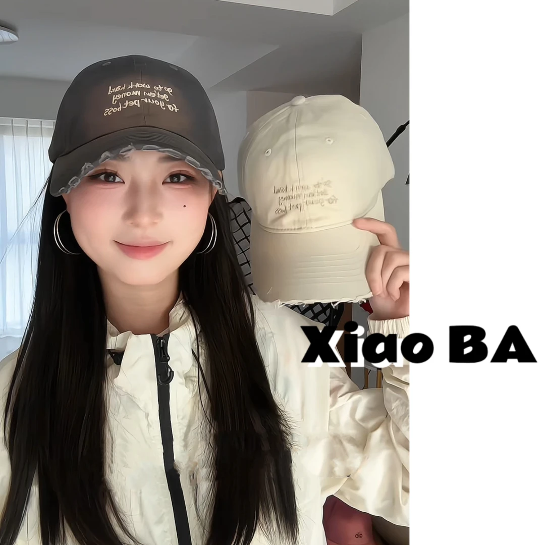 美式复古做旧渐变鸭舌帽子女小众字母破洞设计感棒球帽水洗牛仔帽