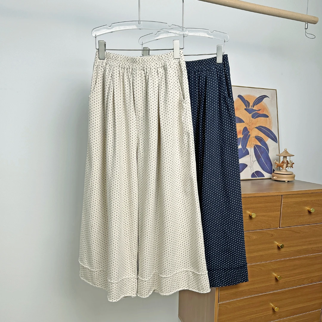 [复古波点]春季复古波点毛边宽松裙裤阔腿裤休闲裤