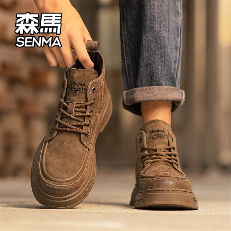 SENMA/森马男款冬季百搭高帮复古英伦风工装鞋户外厚底徒步登山鞋