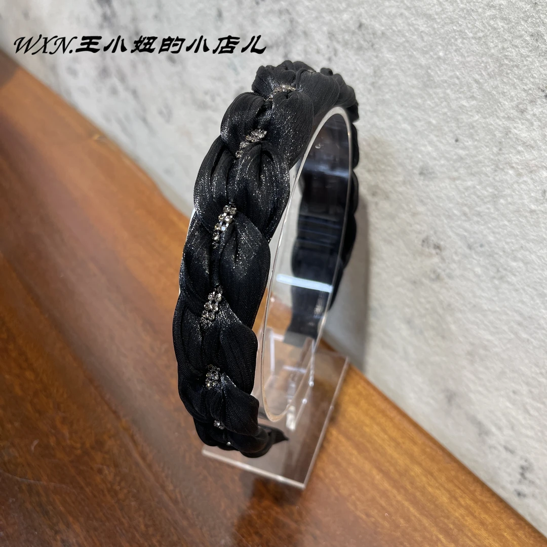 121轻奢黑色编织高颅顶发箍高级感细款镶钻头箍防滑带齿外出发卡