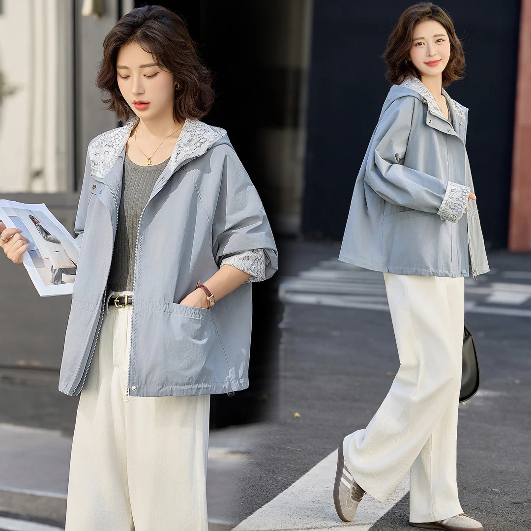 休闲时尚蕾丝拼接外套女2025春秋新款设计感洋气减龄宽松短款上衣