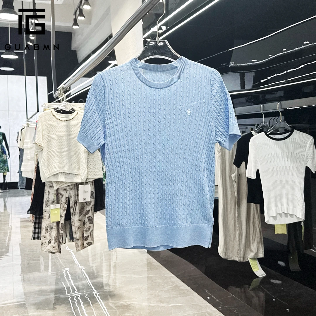 GUABMN2025夏季新款简约刺绣纯色圆领修身T恤5112夏日穿搭