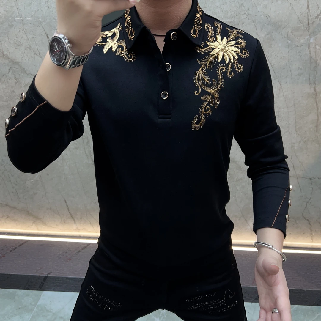 欧货男装时尚休闲商务翻领轻奢空气棉款百搭透气上衣秋潮流宽松型