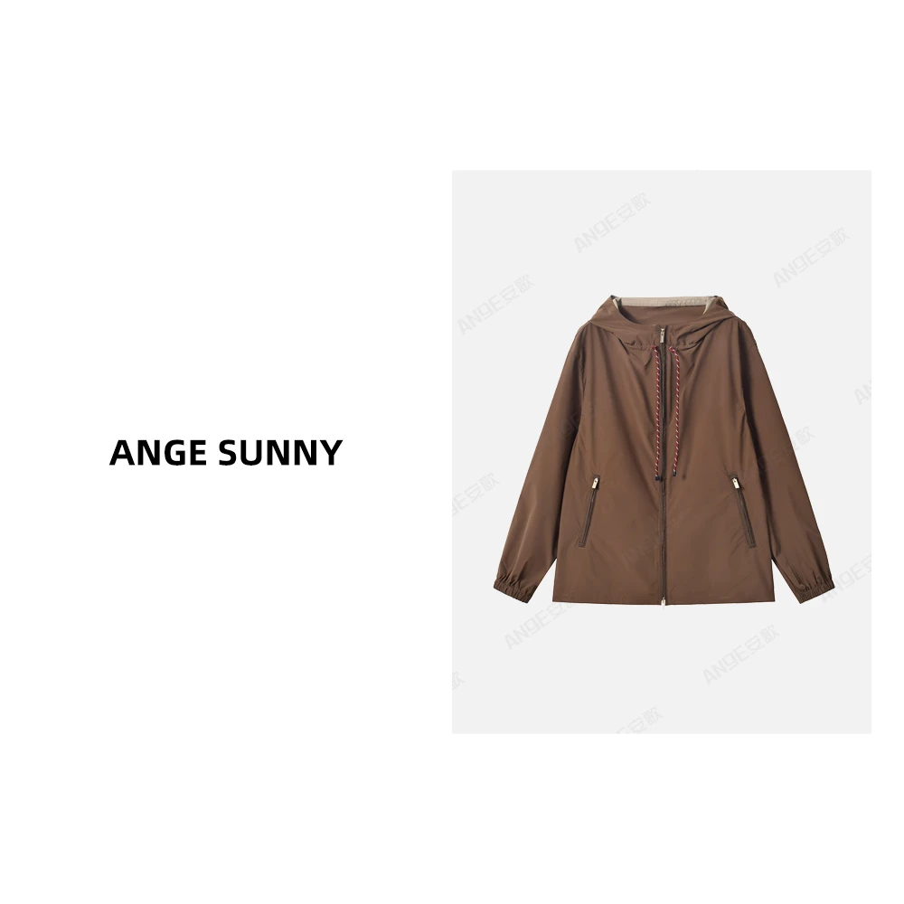 ANGE SUNNY【科技感织物套装 外套】字母徽标连帽运动防泼水夹克