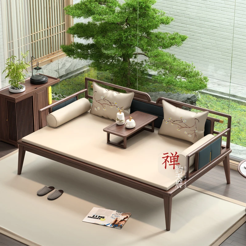 新中式罗汉床黑胡桃小户型客厅家用沙发椅简约现代实木贵妃榻床榻