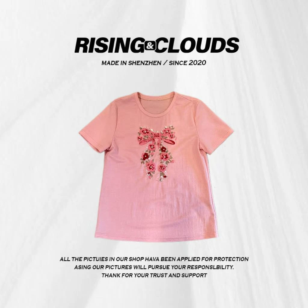 RISING&CLOUDS【小云姐】显瘦刺绣钉珠T恤060227