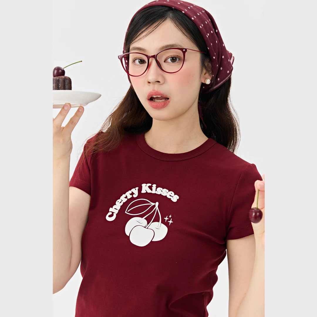 CGMM/橱柜密码夏季设计感樱桃印花百搭通勤T恤短袖DSOMB130