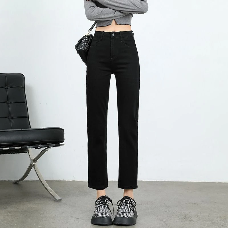 高腰黑色烟管裤女2025新款爆款八分九分小个子直筒裤子显瘦牛仔裤