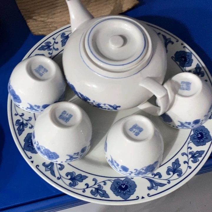 瓷片十厂白瓷青花茶具微色差