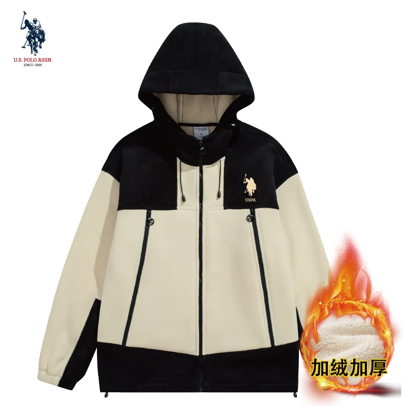 U.S. POLO ASSN.加绒插色撞色加厚一件过冬保暖德绒抓绒衣