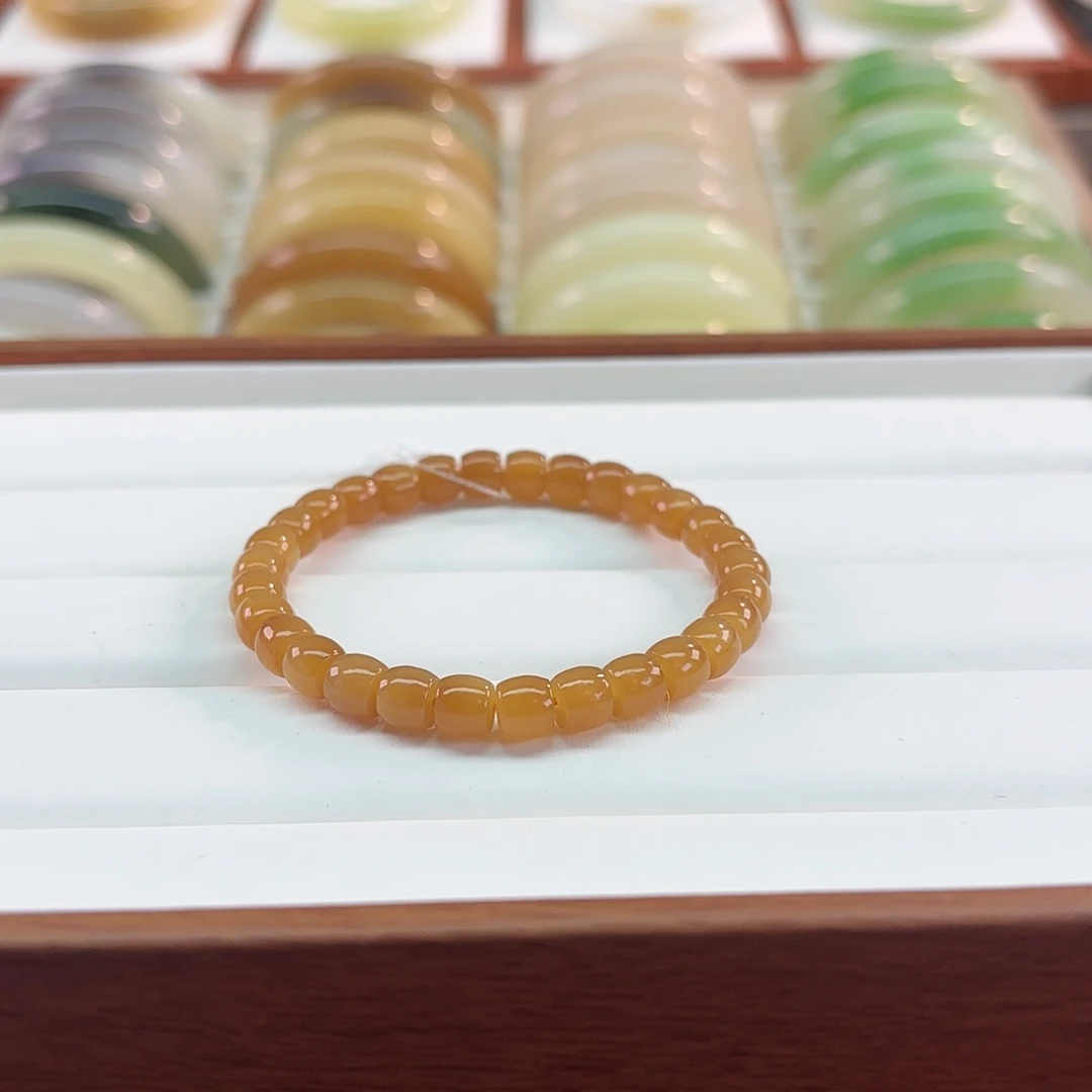 和田玉未镶嵌手串红糖 卡7直切珠