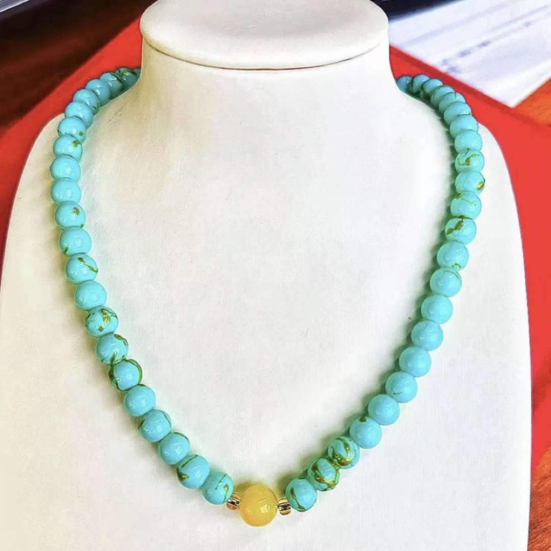 麟盛珠宝黄珠玉石绿松寿山石项链B88