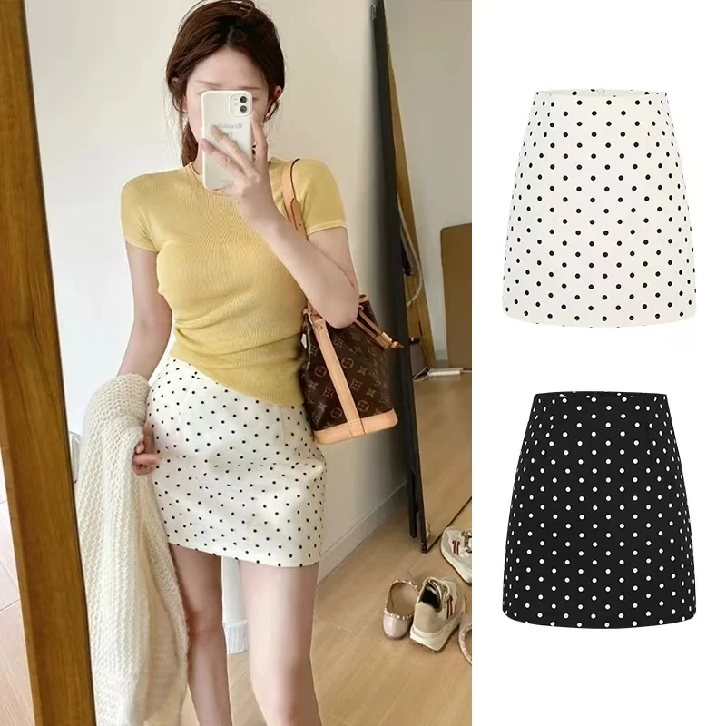 高腰复古波点显瘦半身裙女2025春夏新款法式包臀裙百搭A字裙短裙