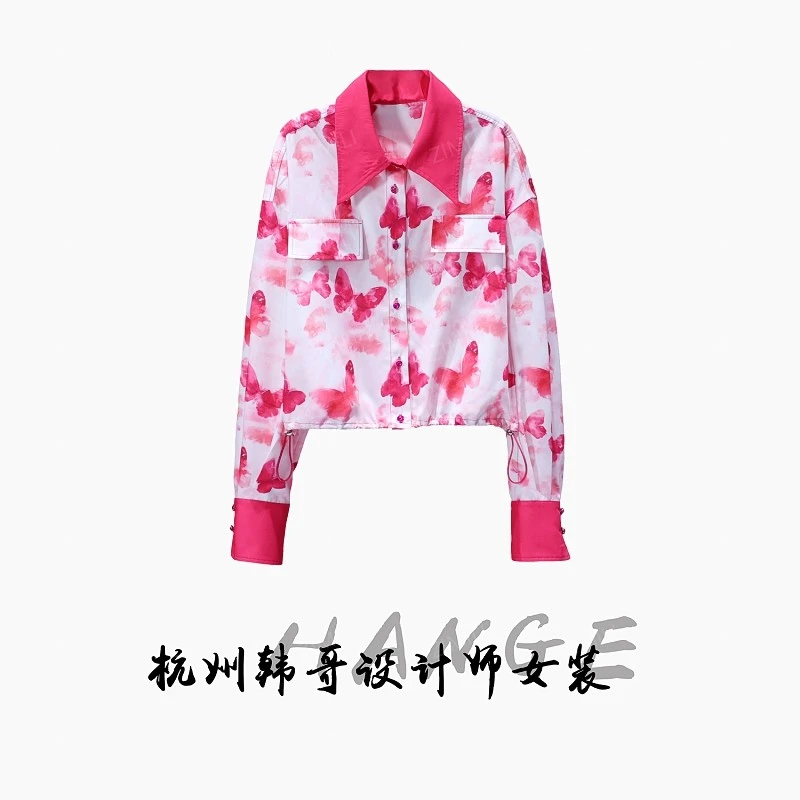 【韩哥女装】设计师《庄生晓梦迷蝴蝶》蝴蝶印花撞色拼接衬衫6159-D7