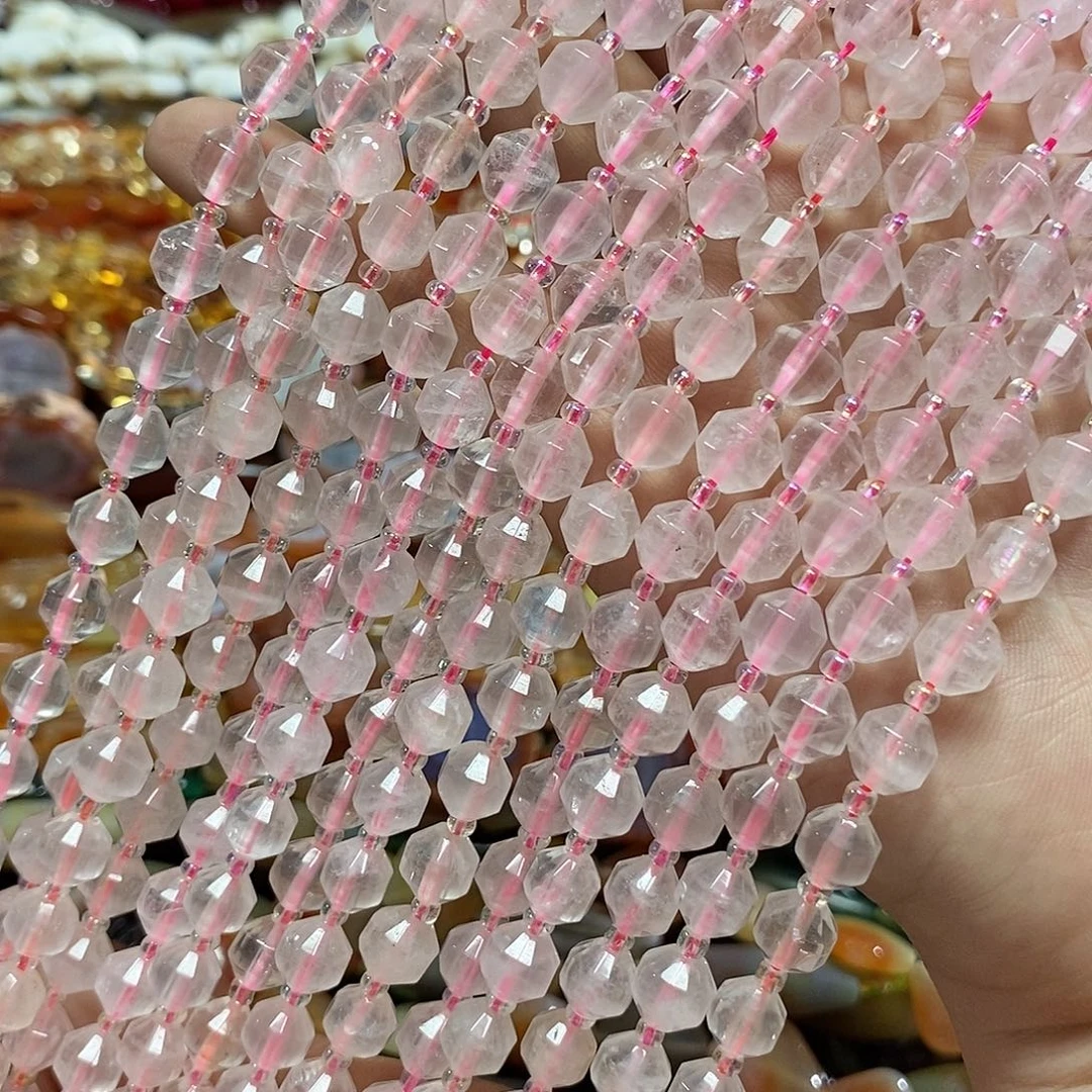 玛瑙/玉髓未镶嵌珠宝半成品星光粉晶路路通一条卡8mm