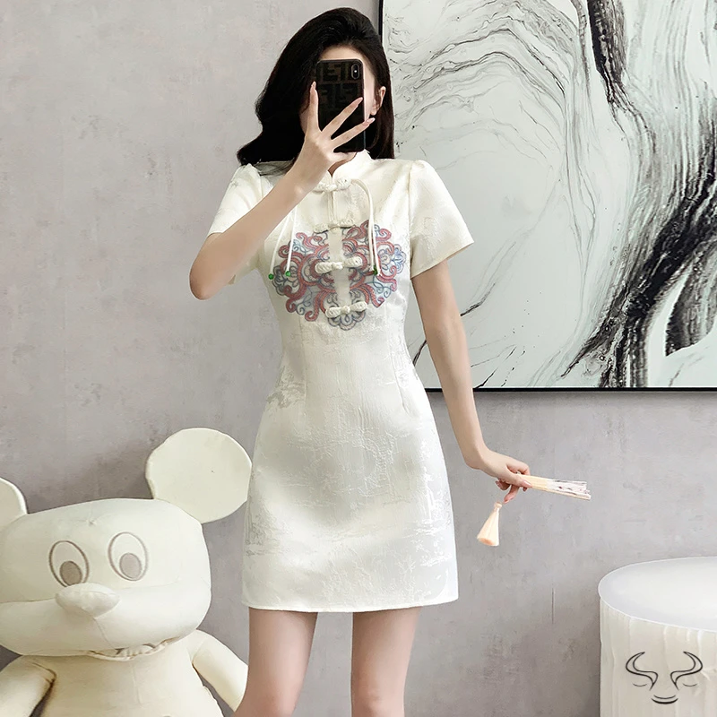 2025夏季新款提花新中式改良气质时尚盘扣旗袍连衣裙