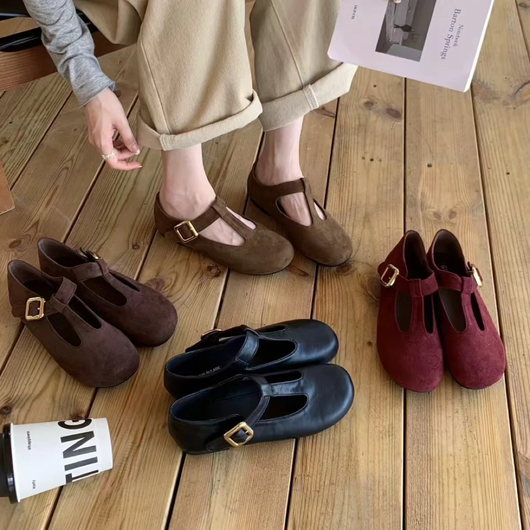 B 1315 高品质欧货平底丁字扣玛丽珍小单鞋圆头