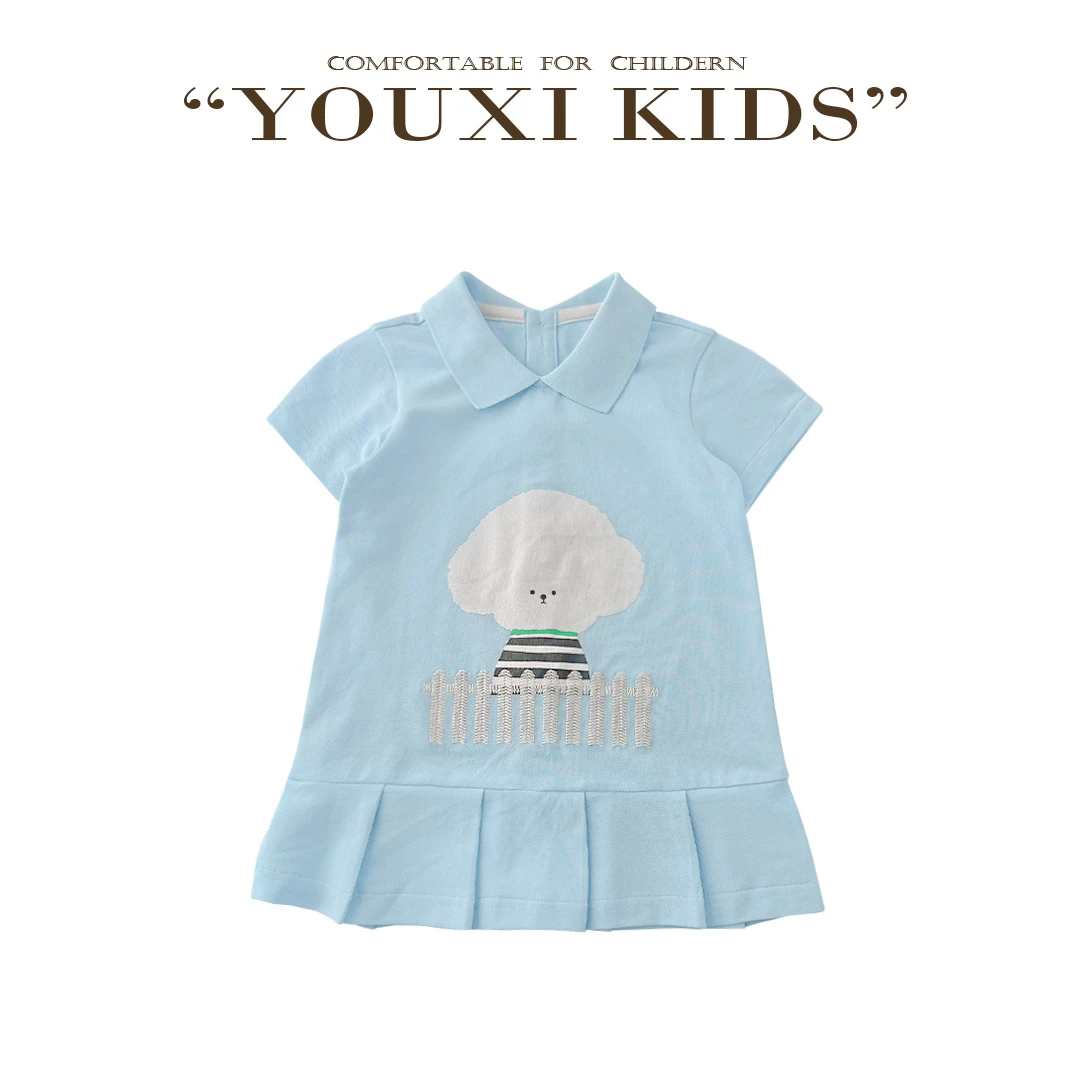 现飞飞家·晴天小狗新款夏季显白polo领纯色百褶洋气连衣裙FF2735
