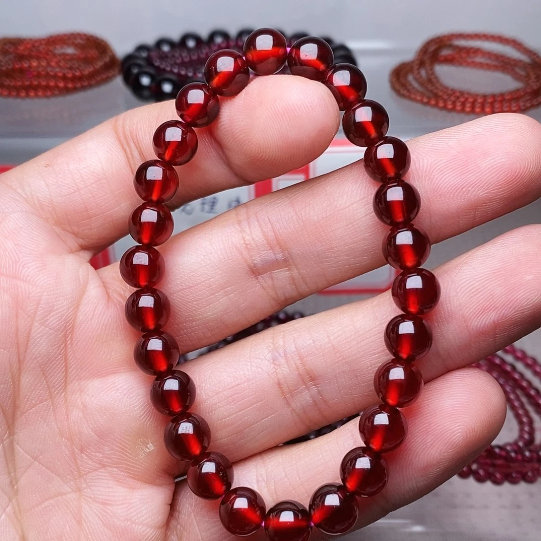 没***想手链未镶嵌石榴石卡7➕单圈橙红