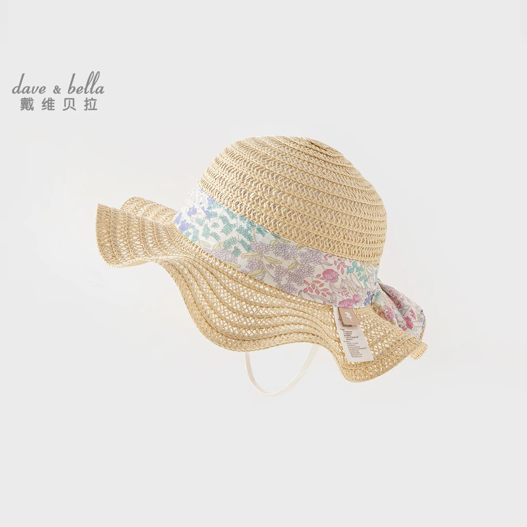 戴维贝拉儿童帽2025秋季新款女宝宝沙滩透气编织帽