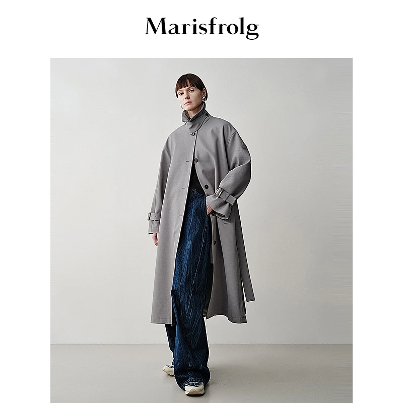 【随型风衣】玛丝菲尔豆沙灰绿微喇廓形都市感风衣外套ACEG3001F