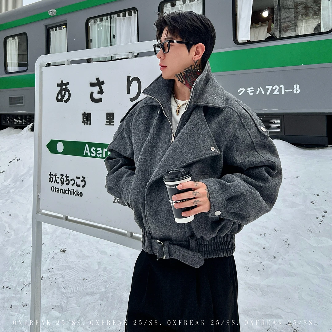 OXFREAK「解构活页设计」老钱风白鸭绒毛呢羽绒服男冬季飞行外套