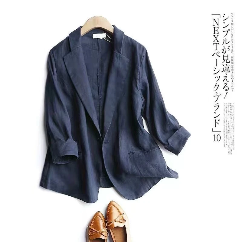 【当天发+运费险】新款韩版棉麻外套宽松显瘦七分西服西装上衣XK43