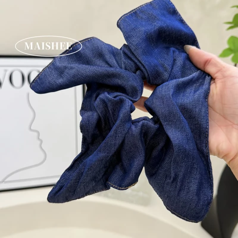 原创设计水洗牛仔方巾方形肠圈牛仔蓝高级感皮筋马尾发绳女Z0202