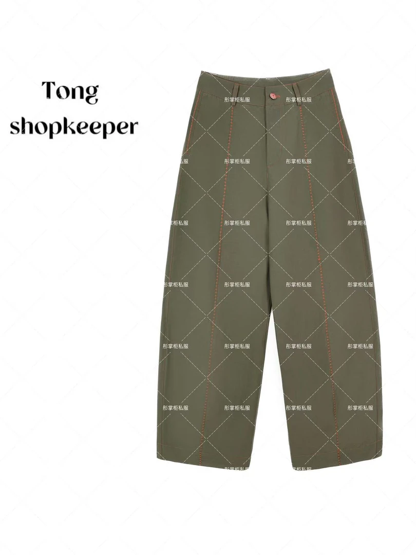 QJ/彤掌柜1682229 夏季2025时尚秀款竖条纹走线设计显瘦休闲裤