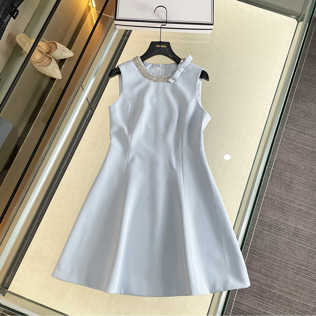 【一抹冰川】法式重工蝴蝶结钉钻无袖小礼服背心连衣裙DY6545