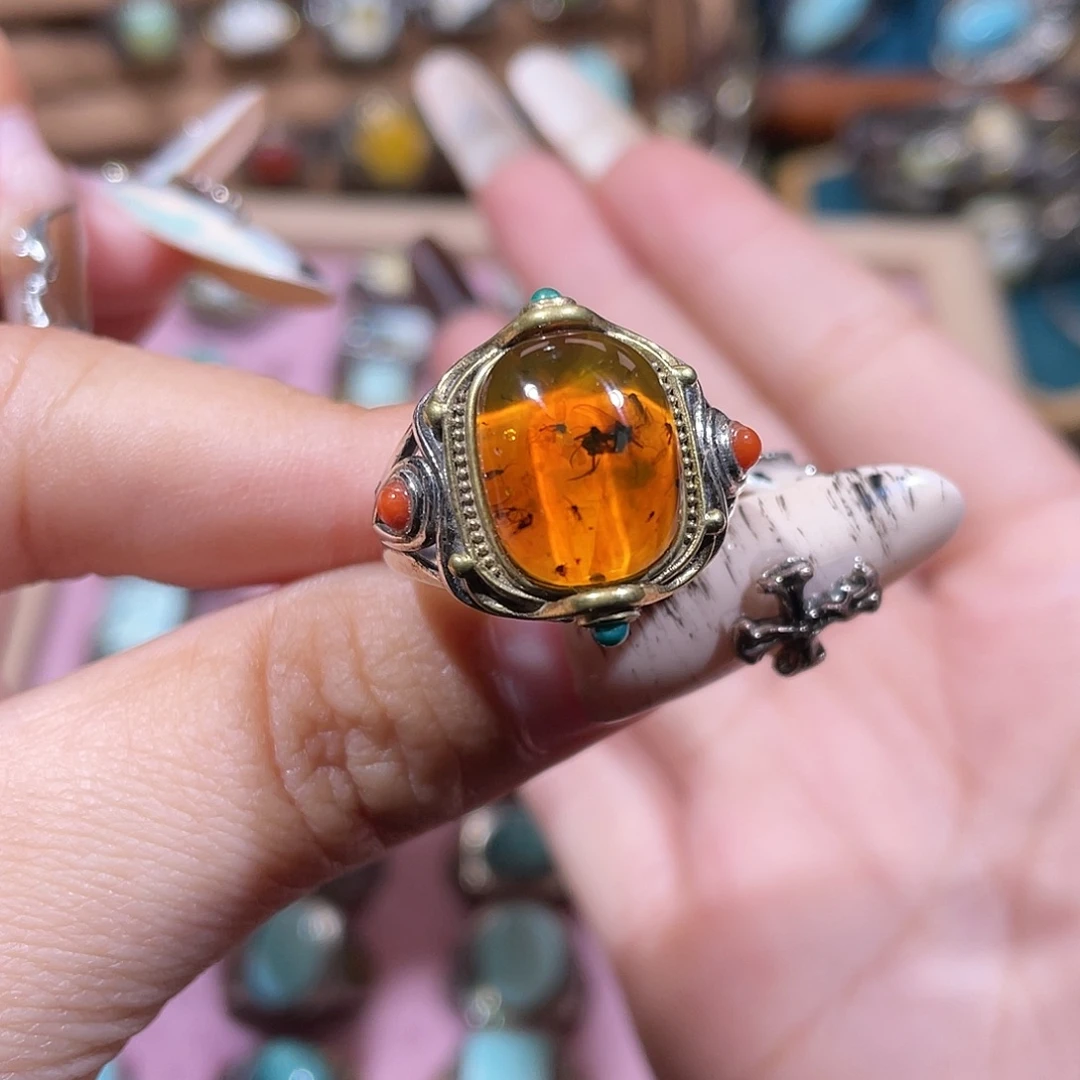 *****琥珀银S925镶嵌戒指戒指