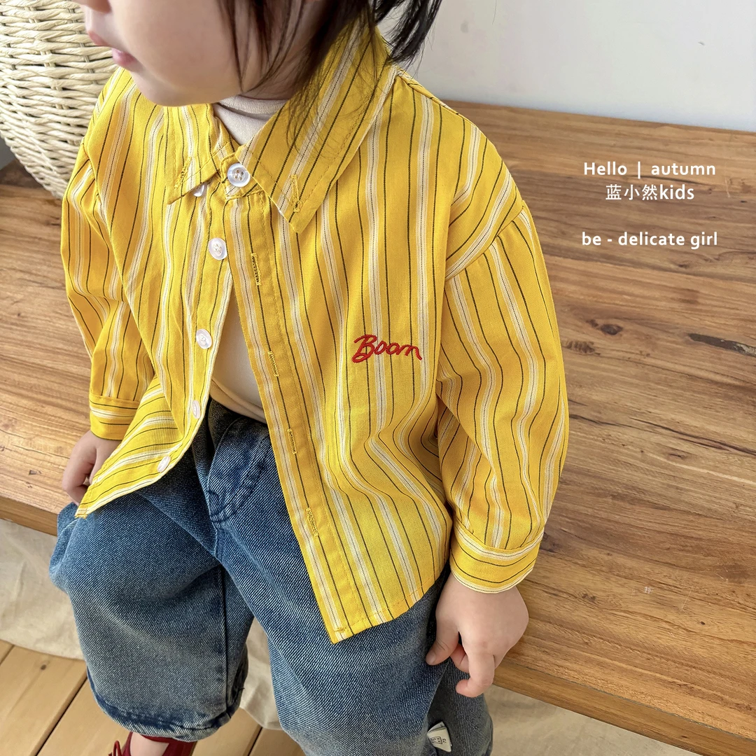K25Q061女童春秋款条纹衬衫婴儿长袖上衣男宝宝帅气时髦百搭外套