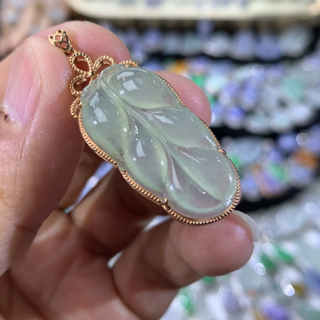 翡翠18K金镶嵌吊坠(不含链)