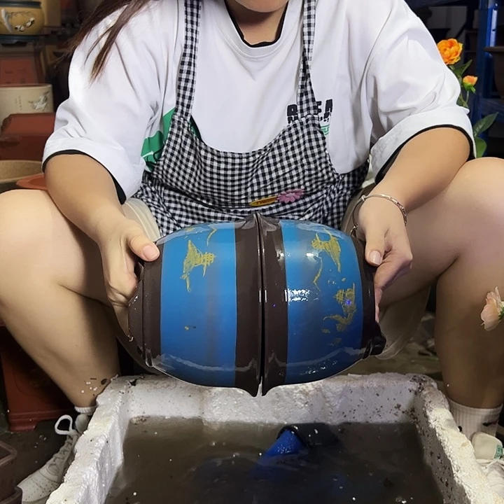 宜兴紫砂花盆25+25蓝色