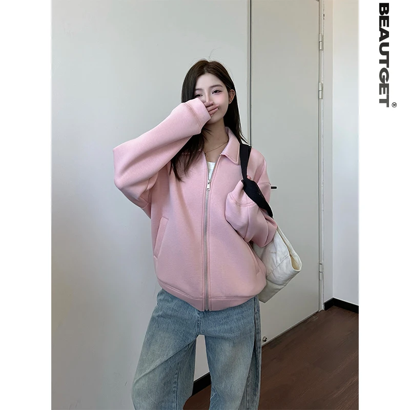 Beautget柠檬树来了25春季新品空气层翻领开衫卫衣