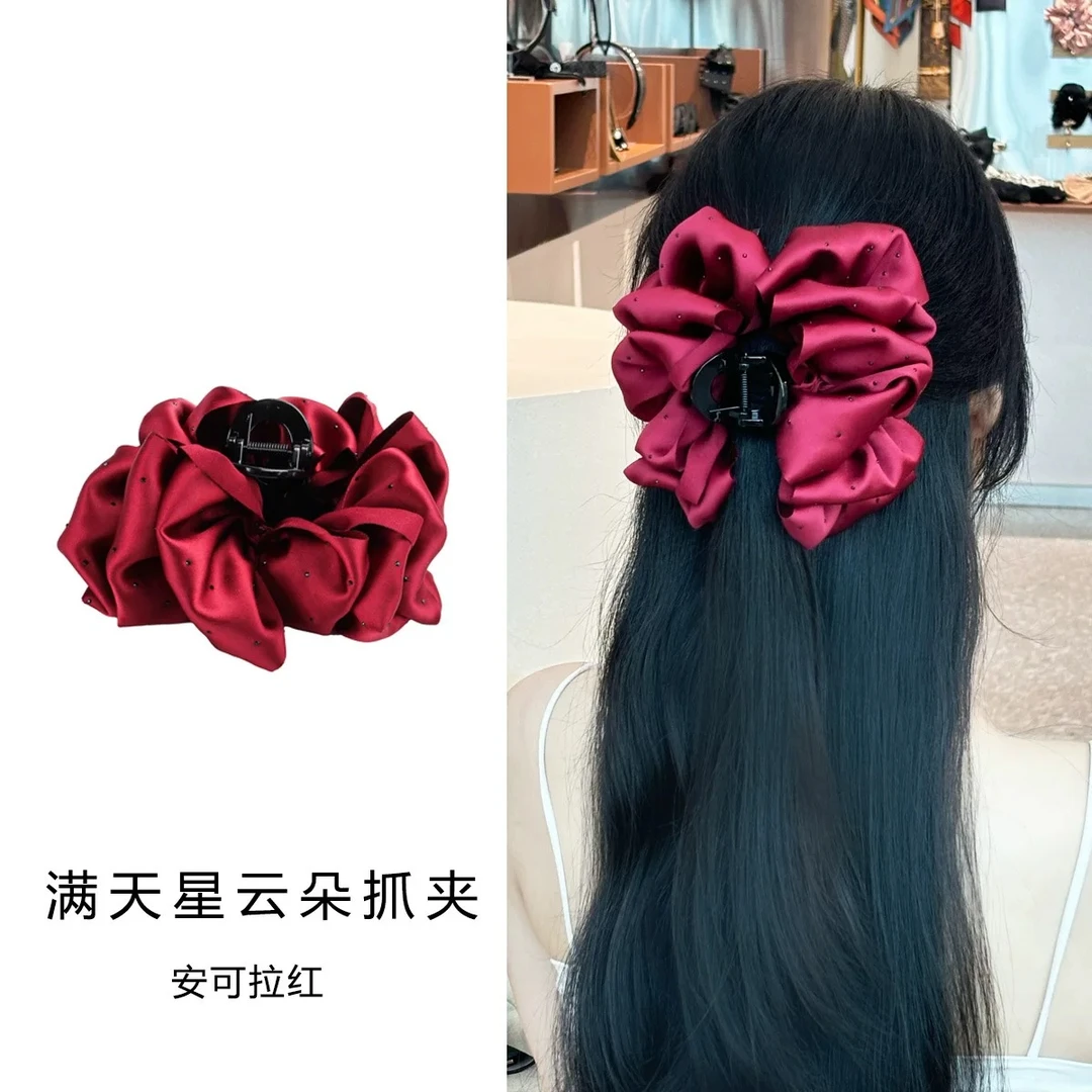 新款后脑勺发卡气质复古风发夹豹纹布艺发饰双面蝴蝶结抓夹1071
