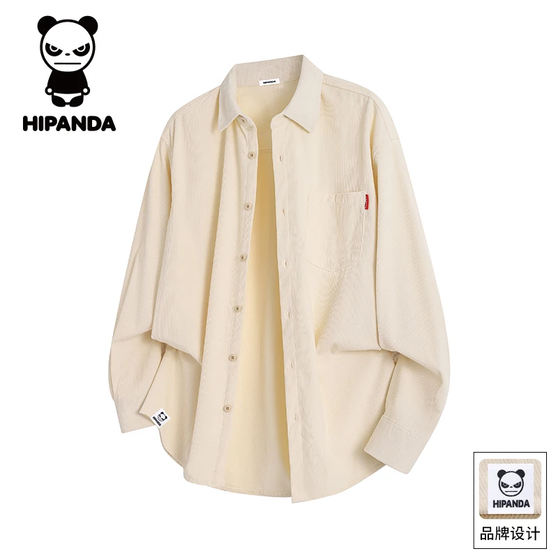 Hi Panda你好熊猫灯芯绒美式衬衫男士秋季新款宽松休闲百搭上衣服