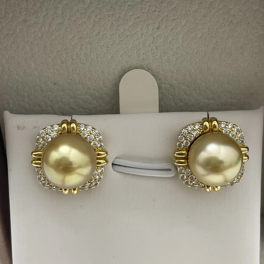 天然海水南洋金珠耳钉10-11mm简约时尚经典