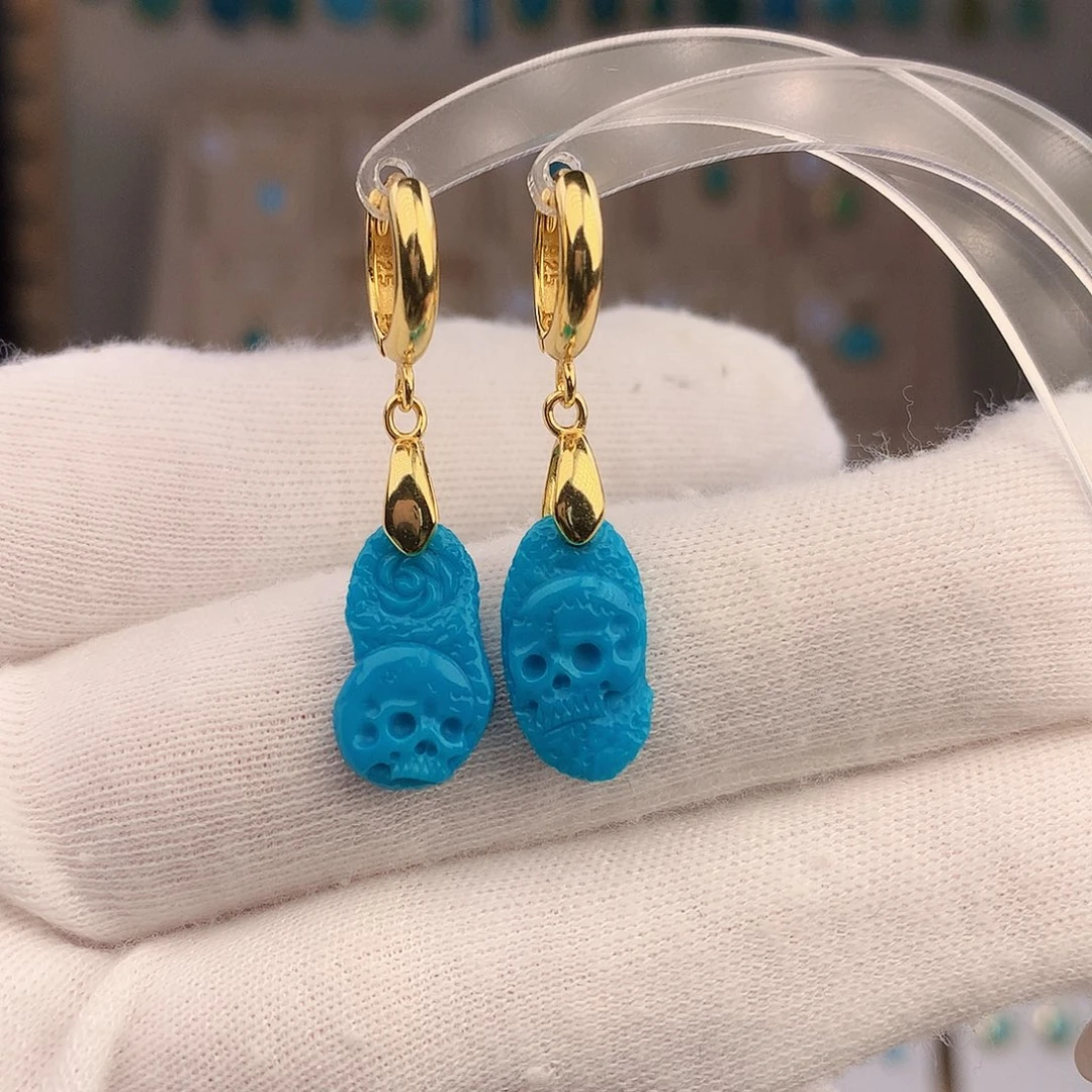 绿松石未镶嵌耳饰