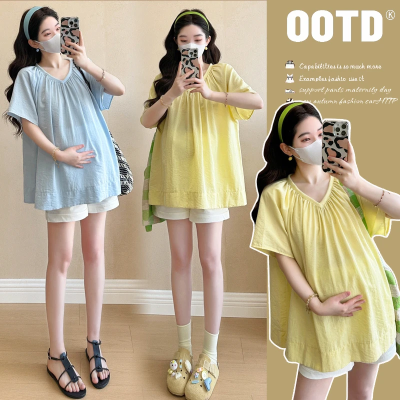 2025孕妇法式多巴胺V领甜美减龄娃娃衫上衣