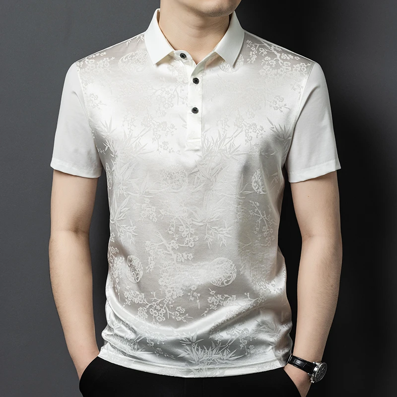 费韦戈摩夏季时尚休闲短袖男士商务Polo衫翻领薄款透气桑蚕丝上衣