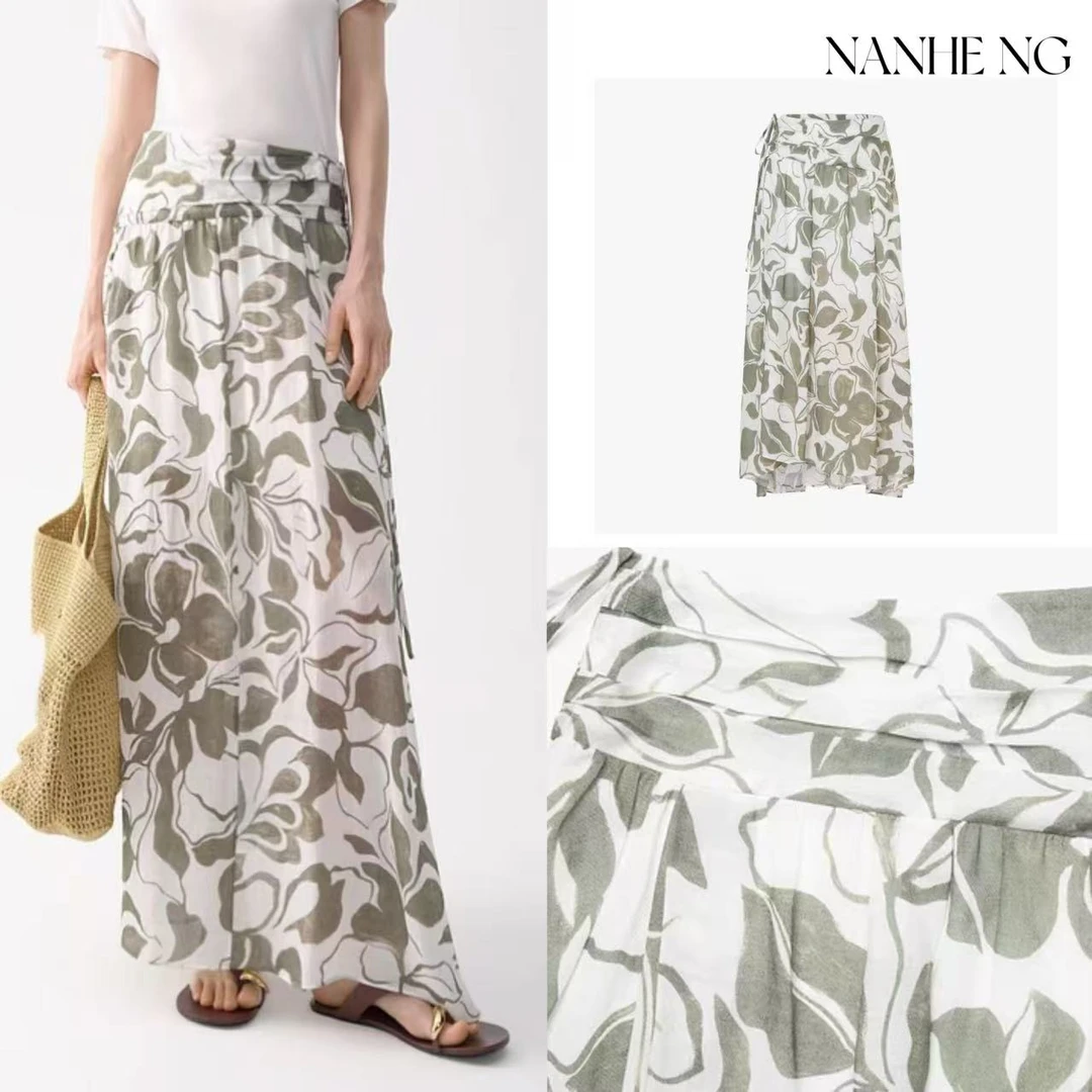 5628裙女25夏季新款天丝苎麻印花半裙度假风