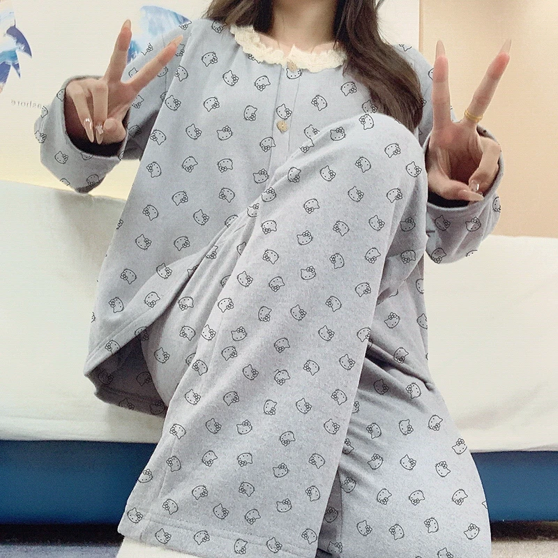 【保暖搭子】睡衣女秋冬德绒带胸垫卡通可爱满印家居服套装加绒款女
