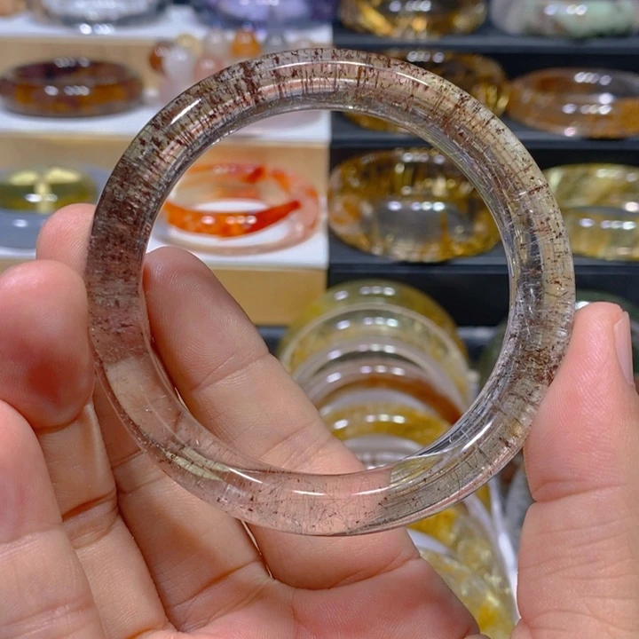 未镶嵌手镯水晶天然红幽灵水晶手镯57圈口