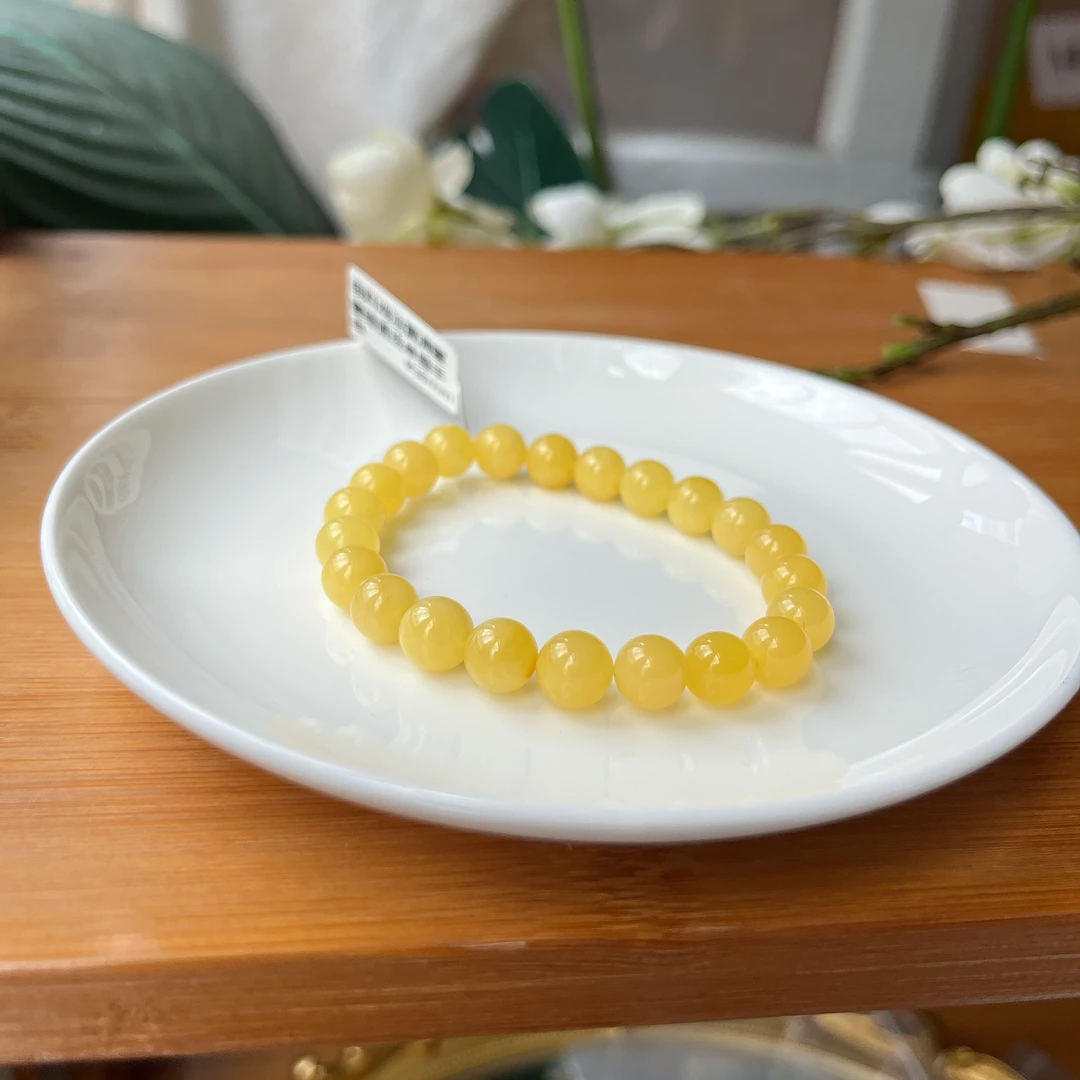 【珠宝厂长】约8mm俄料鸡油黄满蜜蜜蜡圆珠单圈手串