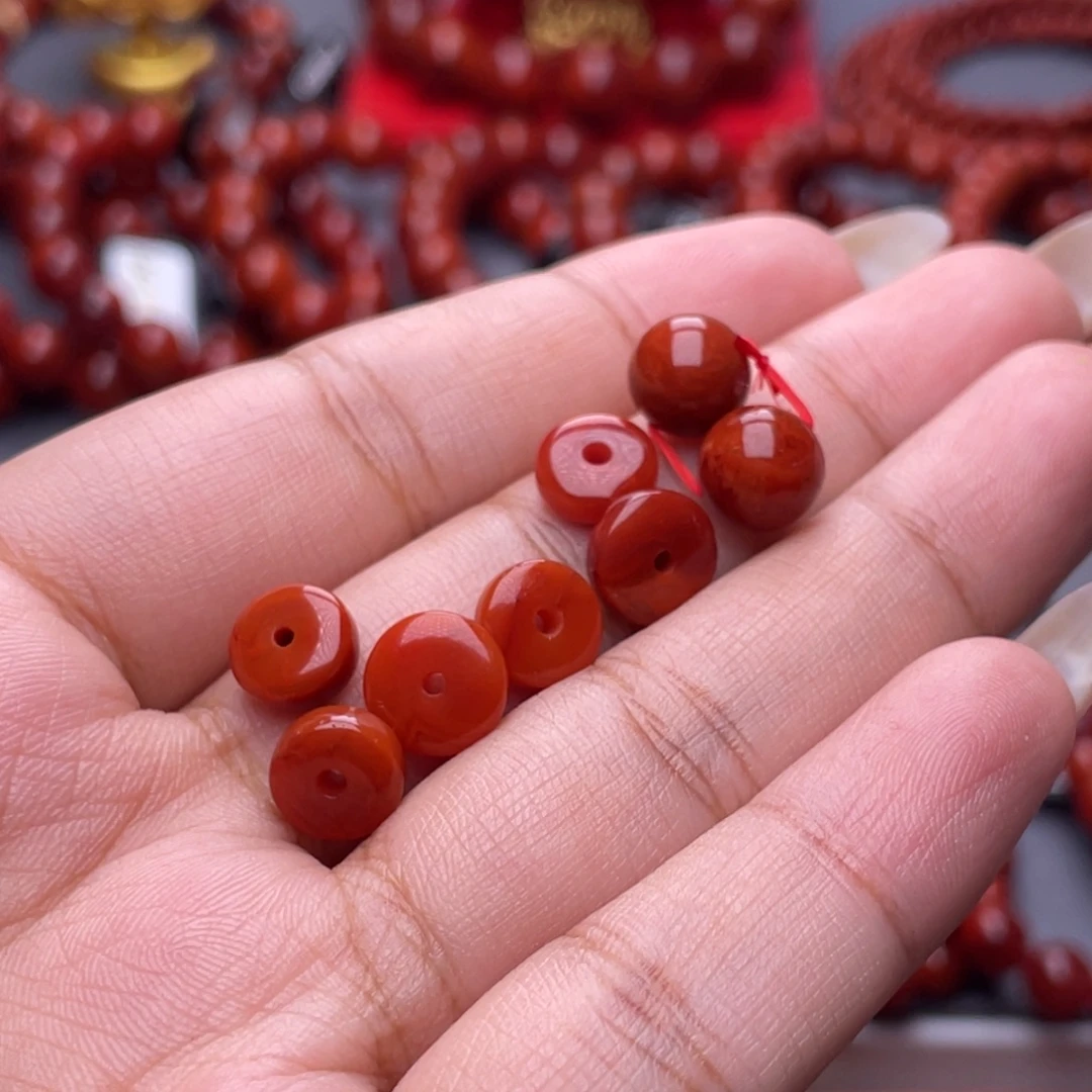 隐***名南红玛瑙未镶嵌其他原矿）8.3mm瓦西玫红双色单珠隔片