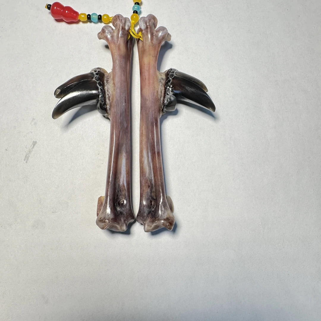 鸡爪骨工艺品，斗鸡双拐排蹬鸡爪骨一对